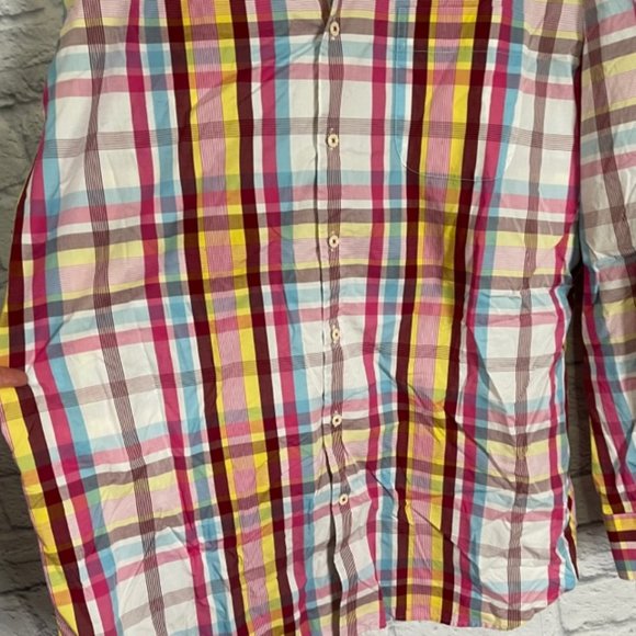Peter Millar Weekender Finish Men Button Down Shirt Size XL Pink Blue Yellow Pla - Picture 4 of 7